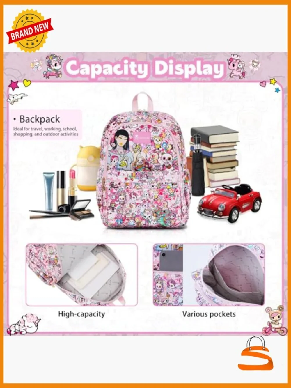 Large Capacity Daypack Backpack with Adjustable Straps, Polyester
